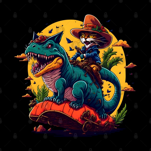 T Rex Dinosaur Riding Cat by T-shirt US