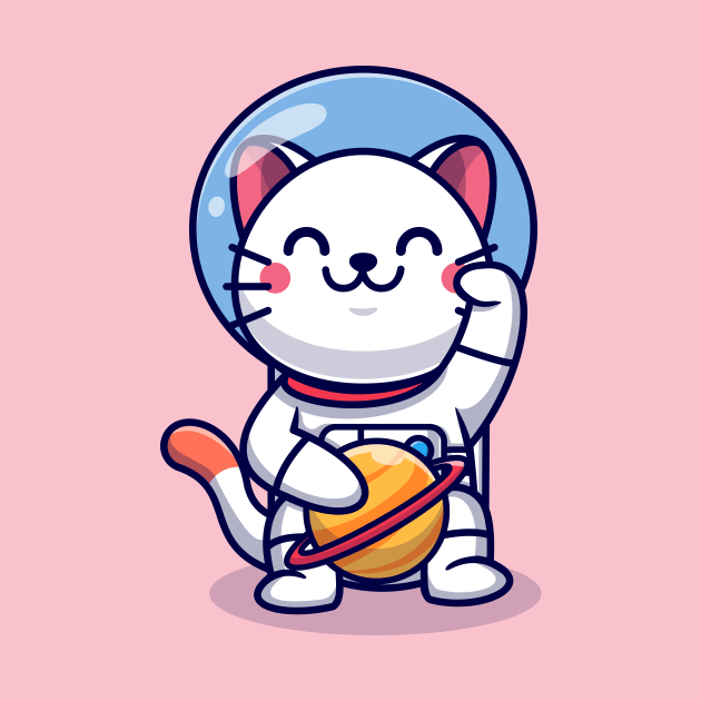 Cute Cat Astronaut With Planet Cartoon by Catalyst Labs