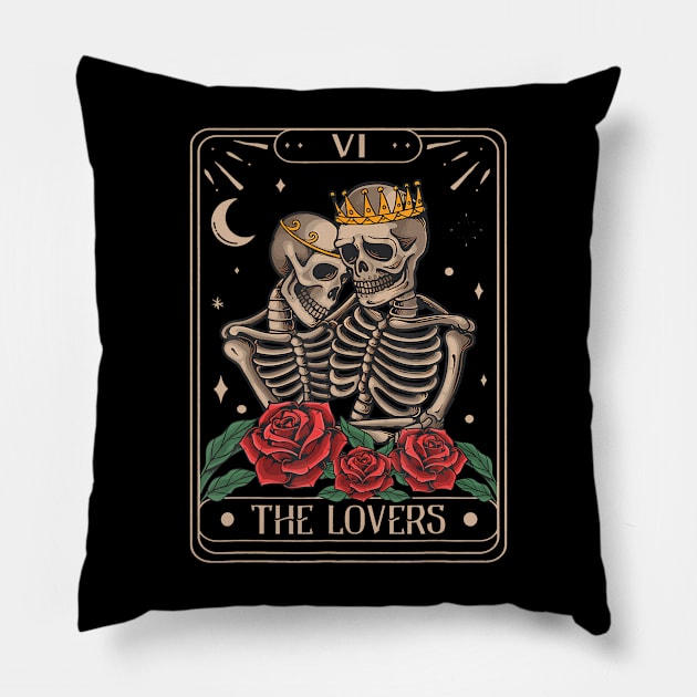 The Lovers Tarot Card Vintage The Lovers Tarot Pillow by vulanstore