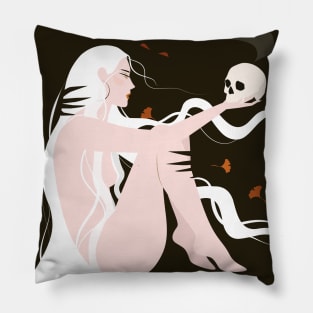 Gothic art, Witch art, Halloween, Woman with long white hair, Aesthetic art, Spooky decor, Dark art Pillow