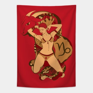 Red and Cream Capricorn Beauty Tapestry