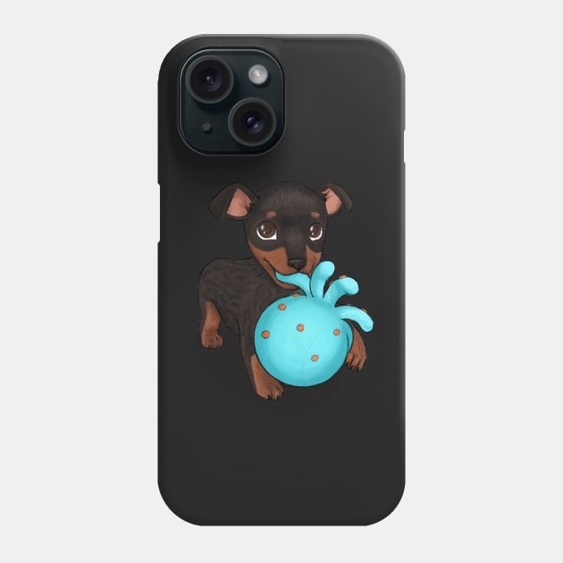 Miniature Doberman Pinscher Puppy on Moss Green Phone Case by PaperRain