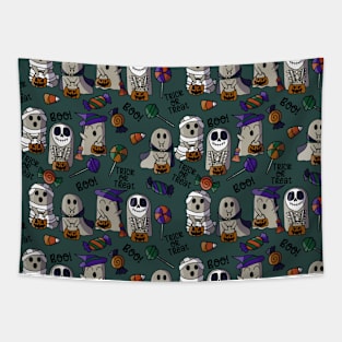 Ghosts Go Trick or Treating - Halloween Pattern - Dark Colors Tapestry