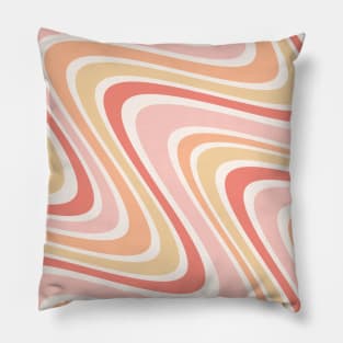 Pastel Peach and Pink Wavy Retro 70s Pillow