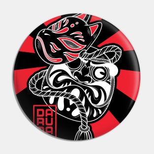 Japanese daruma doll with kitsune mask illustration Pin