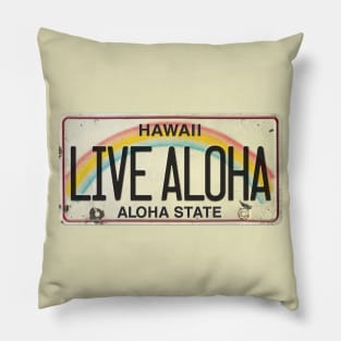 Live Aloha Vintage Hawaii License Plate Pillow