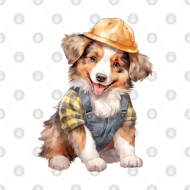 Farmer Australian Shepherd Dog by Chromatic Fusion Studio