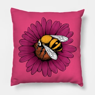 Sleepy bee and pink Daisy Pillow