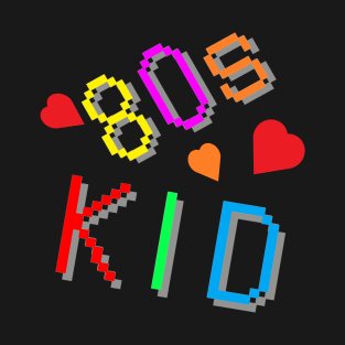 80s Kid. Colorful Retro Design with Hearts. (Black Background) T-Shirt