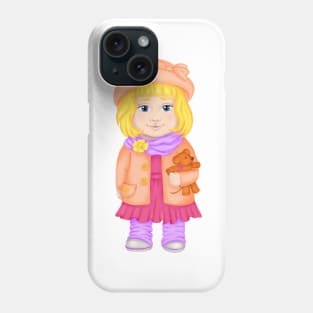 Baby girl in hat and spring clothes with a toy. Spring print Phone Case