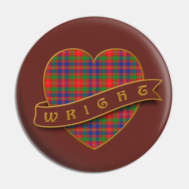 The WRIGHT Family Tartan Retro Heart & Ribbon Family Insignia Pin by Plaidify