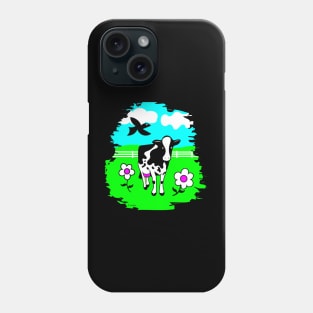 Happy Cow in Flowered Pasture Phone Case