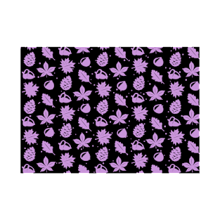 Purple Graphic Nature Pattern on Black Background T-Shirt