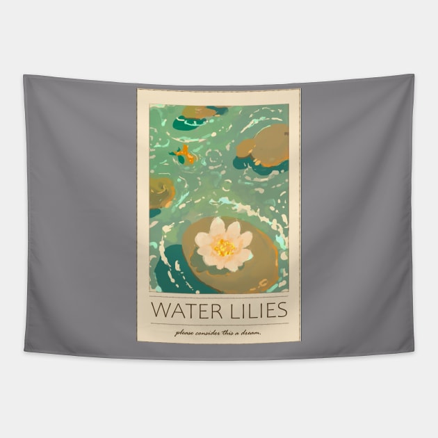 water lilies vintage pond poster Tapestry by shazuliArt