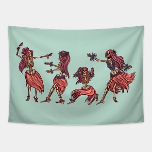 Skeleton Hula Girls Dancing // Creepy Hawaiian Hula Girls Tapestry