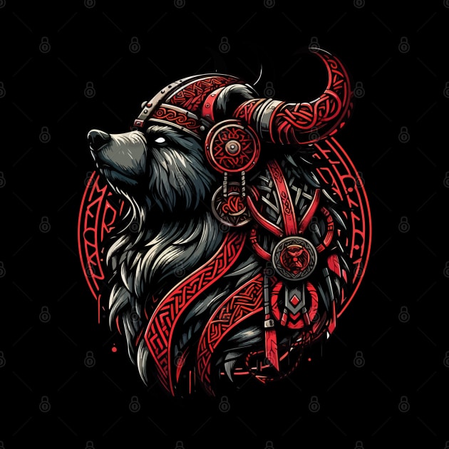 Red And Black Bear Berserker Norse Viking Warrior by TomFrontierArt