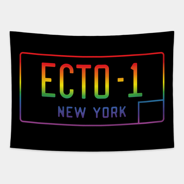 Ecto-1 Licence Plate (rainbow effect) Tapestry by GraphicGibbon