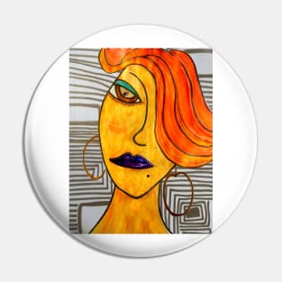 Mixed Media Abstract Woman Portrait Painting Pin
