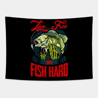 Live Free And Fish Hard Patriotic Fisherman Tapestry