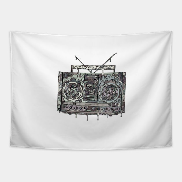 Boom Box Gray Tapestry by ogfx