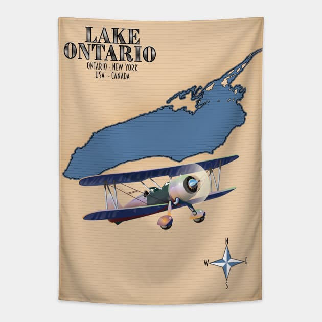 Lake Ontario USA Canada map Tapestry by nickemporium1