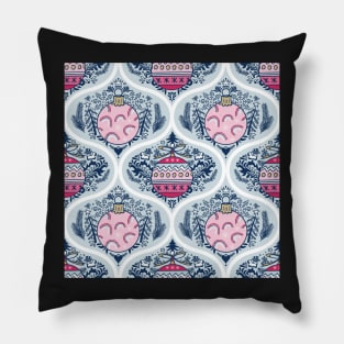 Ogee pattern with pink and blue christmas baubles Pillow