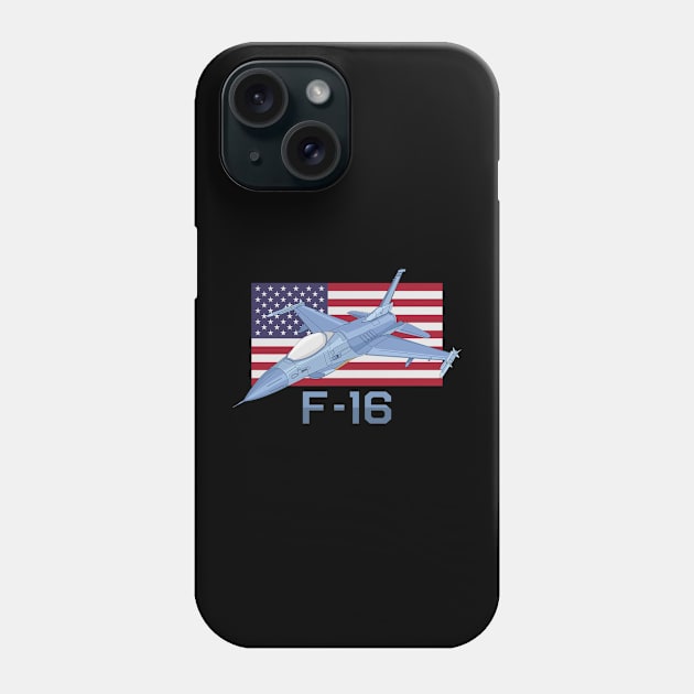 F-16 Jet Fighter Plane Diagram American Flag Gift Phone Case by Battlefields