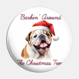 Christmas English Bulldog Dog in Santa Hat Pin