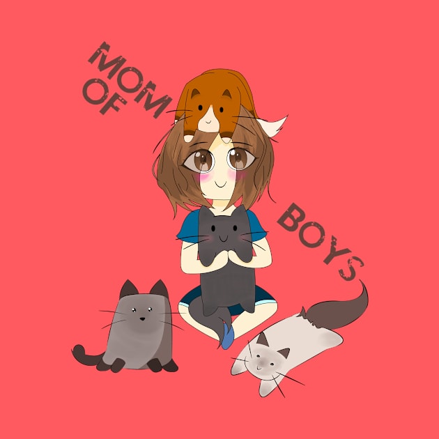 Mom Of Boys , cute mom of cats t-shirt by TATOH