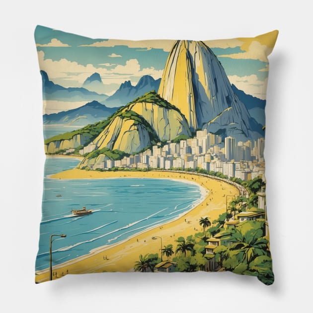 Rio de Janeiro Brazil Vintage Tourism Travel Poster Art Pillow by TravelersGems