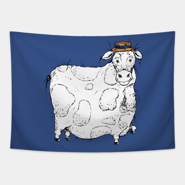 Large Plump Cow with a Precious Barber Shop Hat Tapestry by obillwon