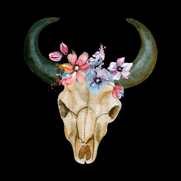 Skull and flowers by Psychodelic Goat