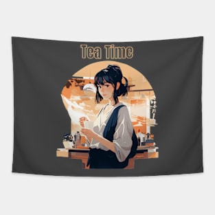 Tea Time Girl T-Shirt Tapestry