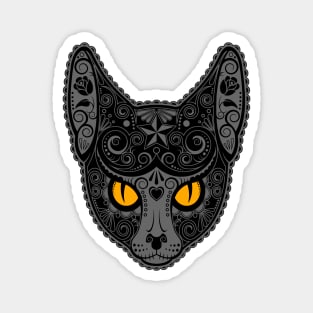 Decorated Dark Sugar Skull Cat Magnet