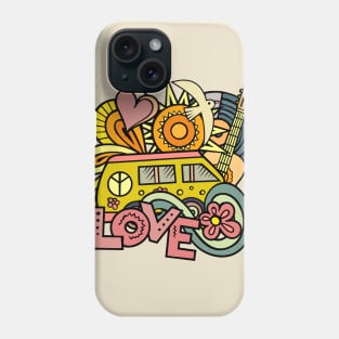 Peace and love van hippie doodle Phone Case