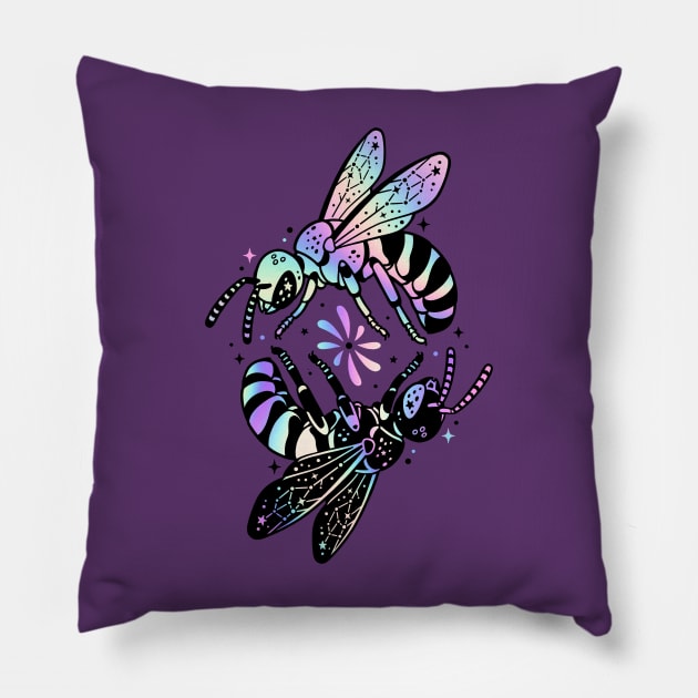 Duality Bees - Rainbow Pillow by MaryCapaldi