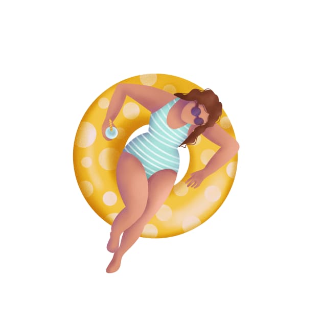 Girl In Swimming Pool Illustration, polka dot floaty by gusstvaraonica