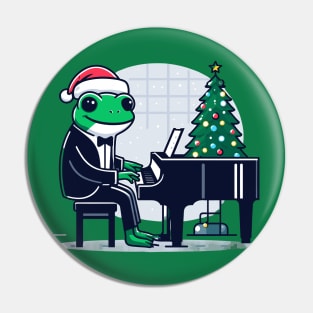 Frog Playing Piano Christmas Pin