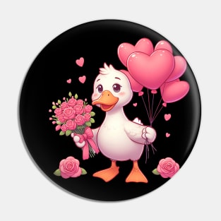 Duck Goose Valentine Roses Hearts Balloon Animal Poultry Pin