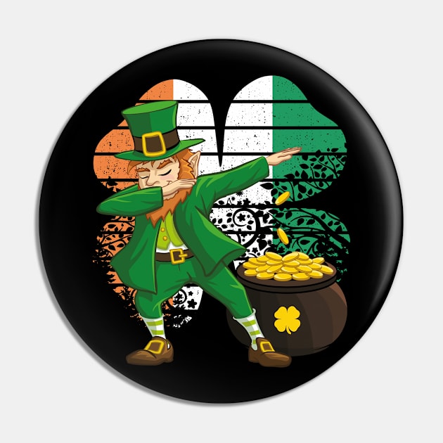 Dabbing Leprechaun St. Patricks Day Vintage Retro Clover Irish Flag Pin by trendingoriginals