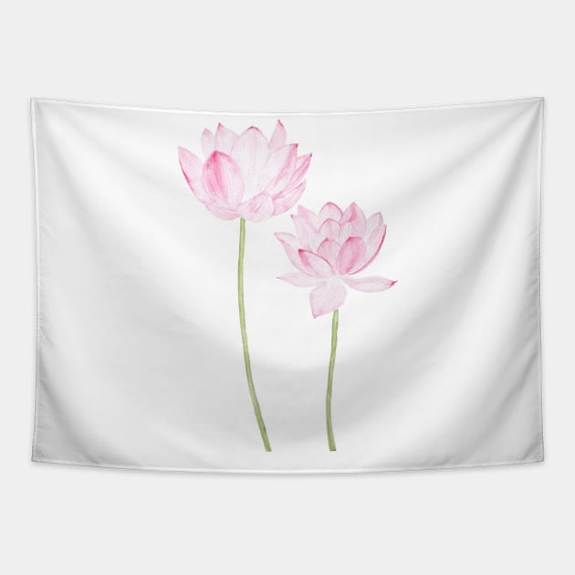 two pink lotus flowers watercolor Tapestry by colorandcolor