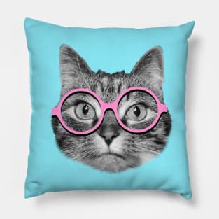 Cat wearing pink glasses Pillow