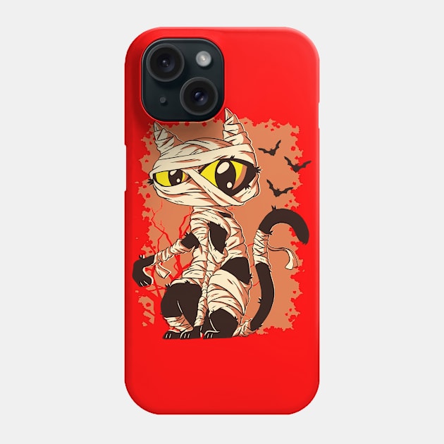 Mummy Cat Funny Halloween Cartoon Design Phone Case by CoolArts