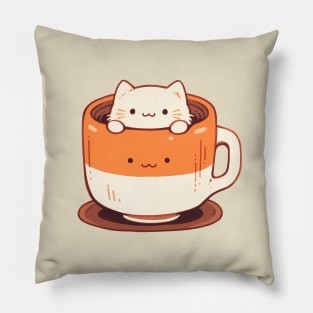 Kawaii cat in a cup Pillow