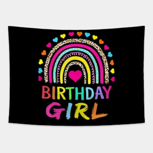 Birthday Girl Leopard Rainbow Birthday Party Family Tapestry