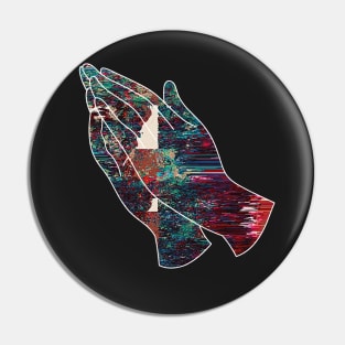 Glitch Art Praying Hands Abstract Pin