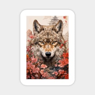 Red Flowers Wolf Magnet