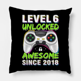 Level 6 Unlocked Awesome Since 2018 6Th Birthday Gaming Boys Pillow