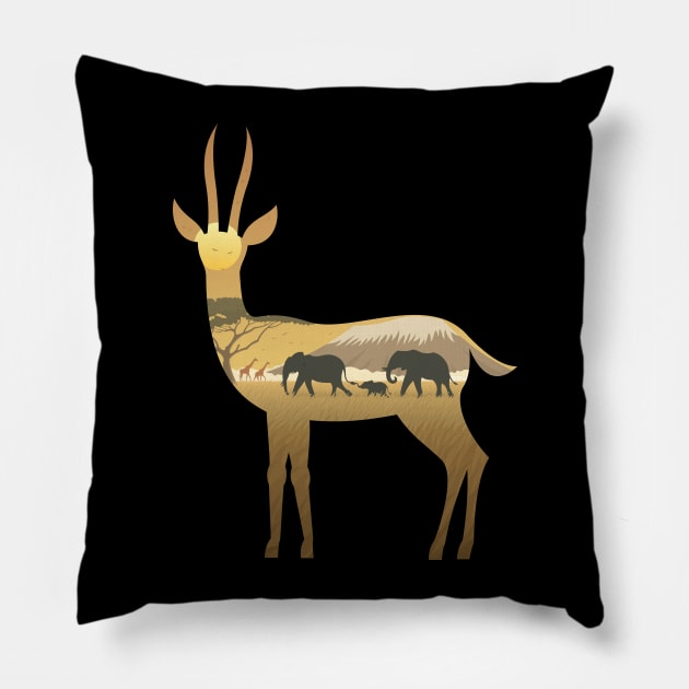 Gazelle Landscape Pillow by Malchev