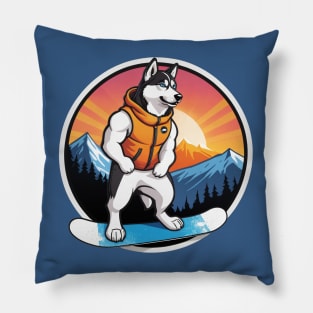 Hero Husky Snowboarder Pillow